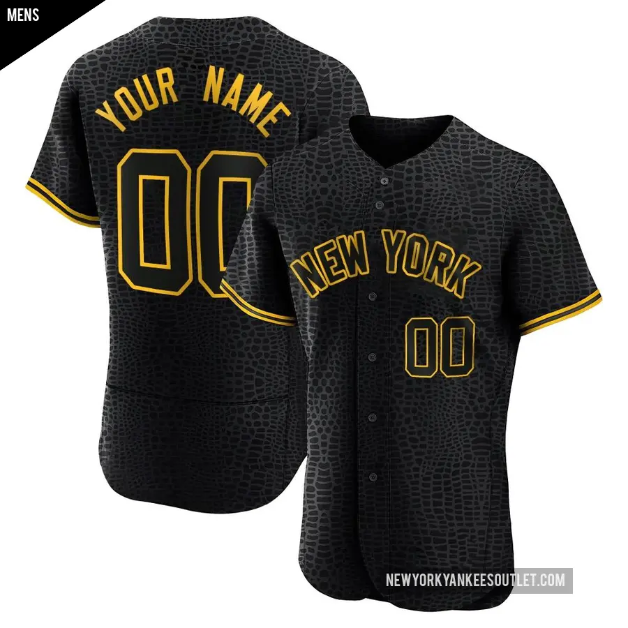 Men's New York Yankees ＃00 Custom Authentic Black Snake Skin City Jersey