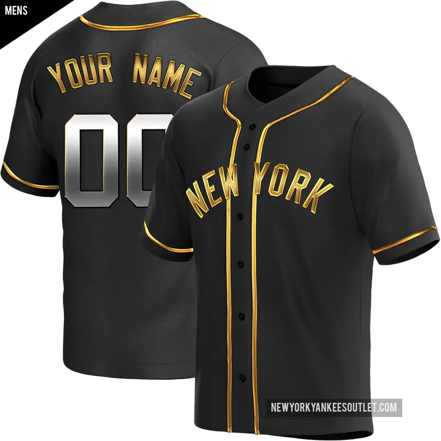 Men's New York Yankees ＃00 Custom Replica Gold Black en Alternate Jersey