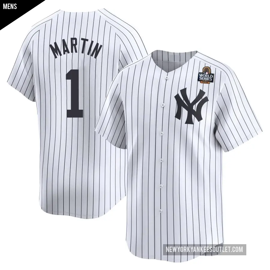 Men's New York Yankees ＃1 Billy Martin Limited White Yankee Home 2024 World Series Jersey