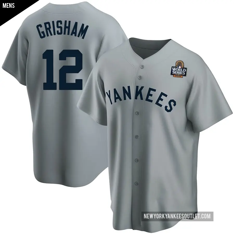 Men's New York Yankees ＃12 Trent Grisham Replica Gray Road Cooperstown Collection 2024 World Series Jersey