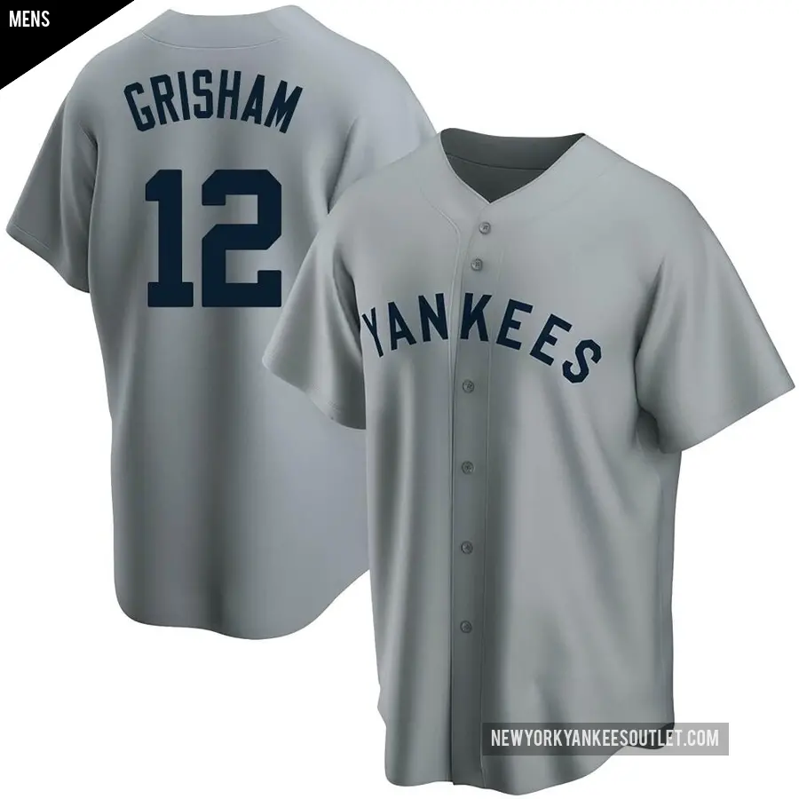 Men's New York Yankees ＃12 Trent Grisham Replica Gray Road Cooperstown Collection Jersey