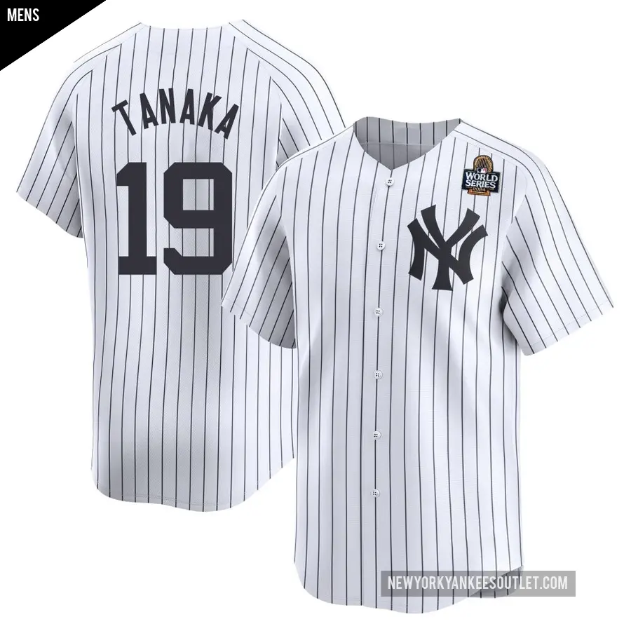 Men's New York Yankees ＃19 Masahiro Tanaka Limited White Yankee Home 2024 World Series Jersey