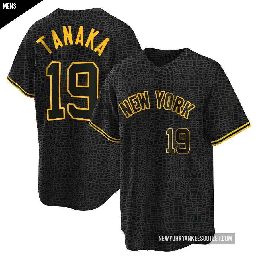 Men's New York Yankees ＃19 Masahiro Tanaka Replica Black Snake Skin City Jersey