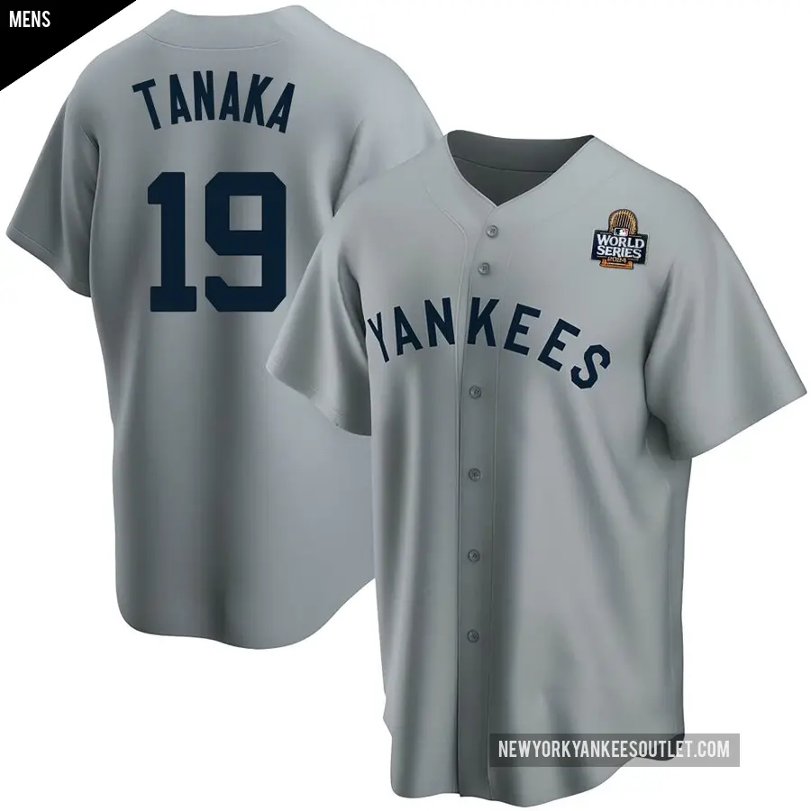 Men's New York Yankees ＃19 Masahiro Tanaka Replica Gray Road Cooperstown Collection 2024 World Series Jersey