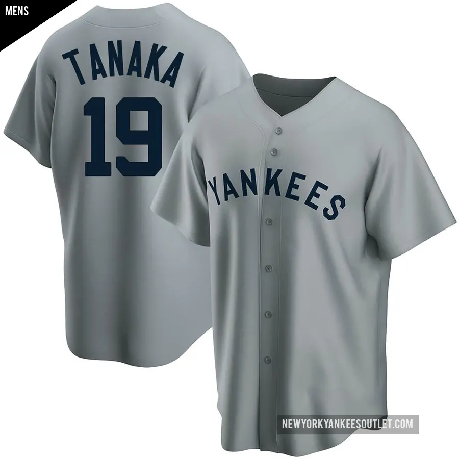 Men's New York Yankees ＃19 Masahiro Tanaka Replica Gray Road Cooperstown Collection Jersey