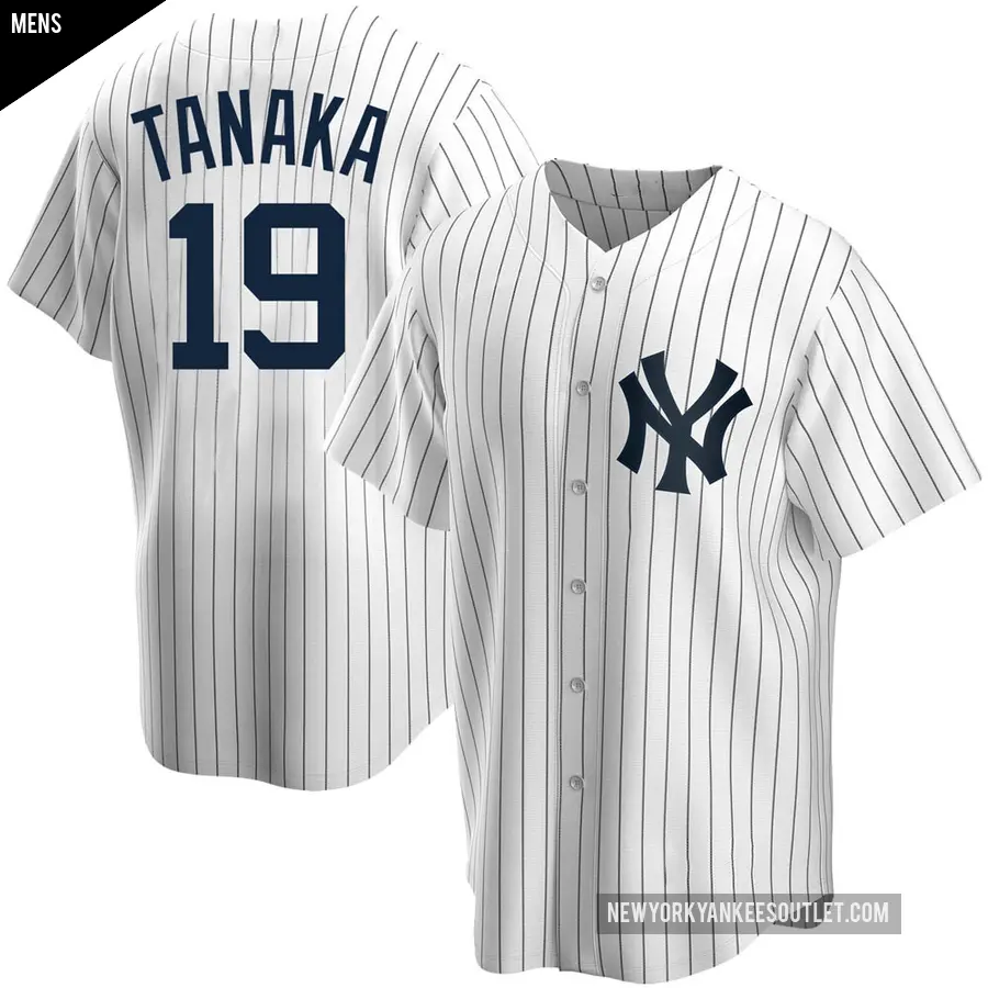 Men's New York Yankees ＃19 Masahiro Tanaka Replica White Home Jersey