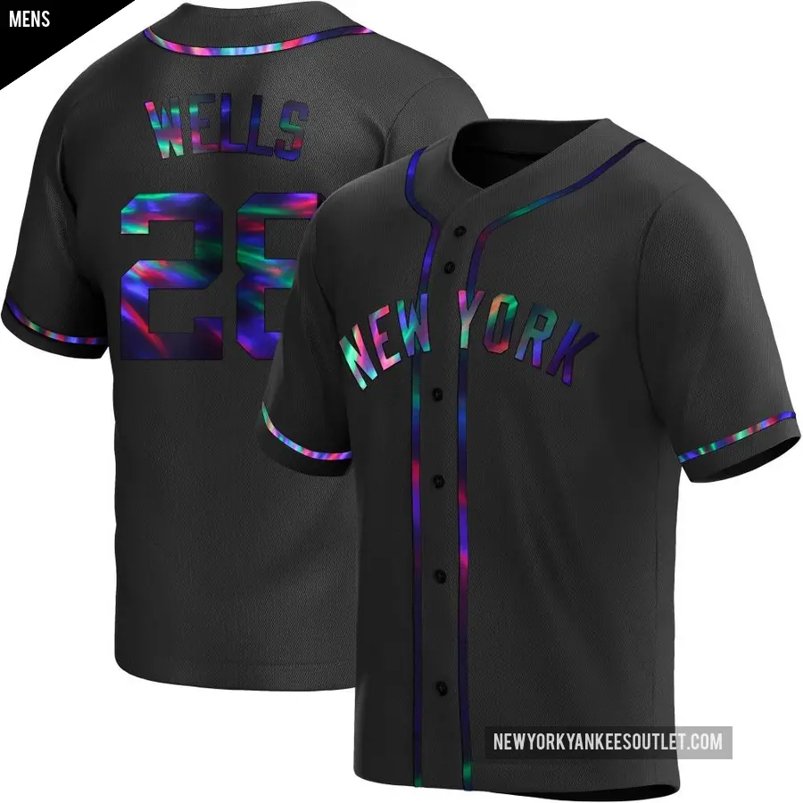 Men's New York Yankees ＃28 Austin Wells Replica Black Holographic Alternate Jersey