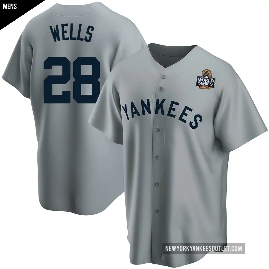 Men's New York Yankees ＃28 Austin Wells Replica Gray Road Cooperstown Collection 2024 World Series Jersey