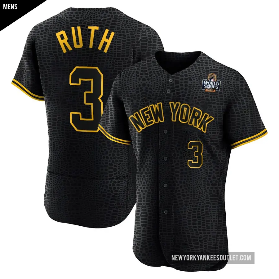 Men's New York Yankees ＃3 Babe Ruth Authentic Black Snake Skin City 2024 World Series Jersey