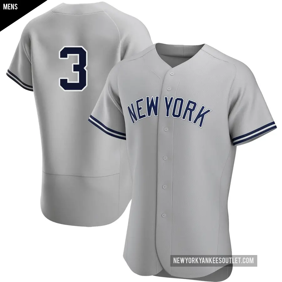 Men's New York Yankees ＃3 Babe Ruth Authentic Gray Road Jersey