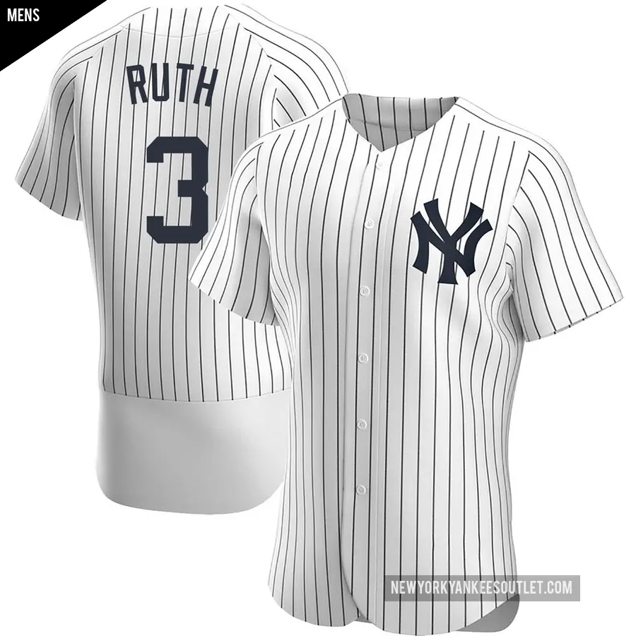 Men's New York Yankees ＃3 Babe Ruth Authentic White Home Jersey