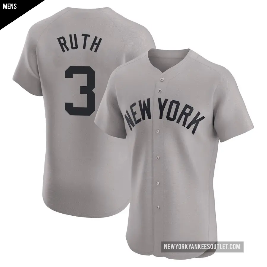 Men's New York Yankees ＃3 Babe Ruth Elite Gray Road Jersey