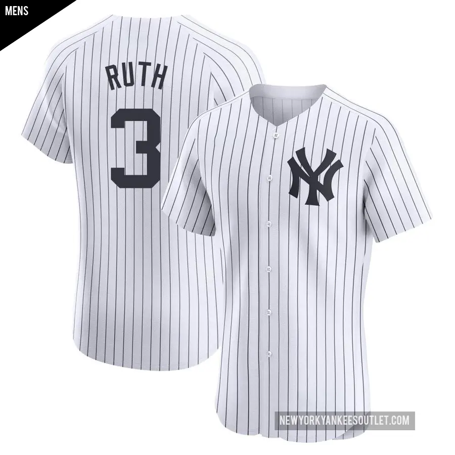 Men's New York Yankees ＃3 Babe Ruth Elite White Home Jersey