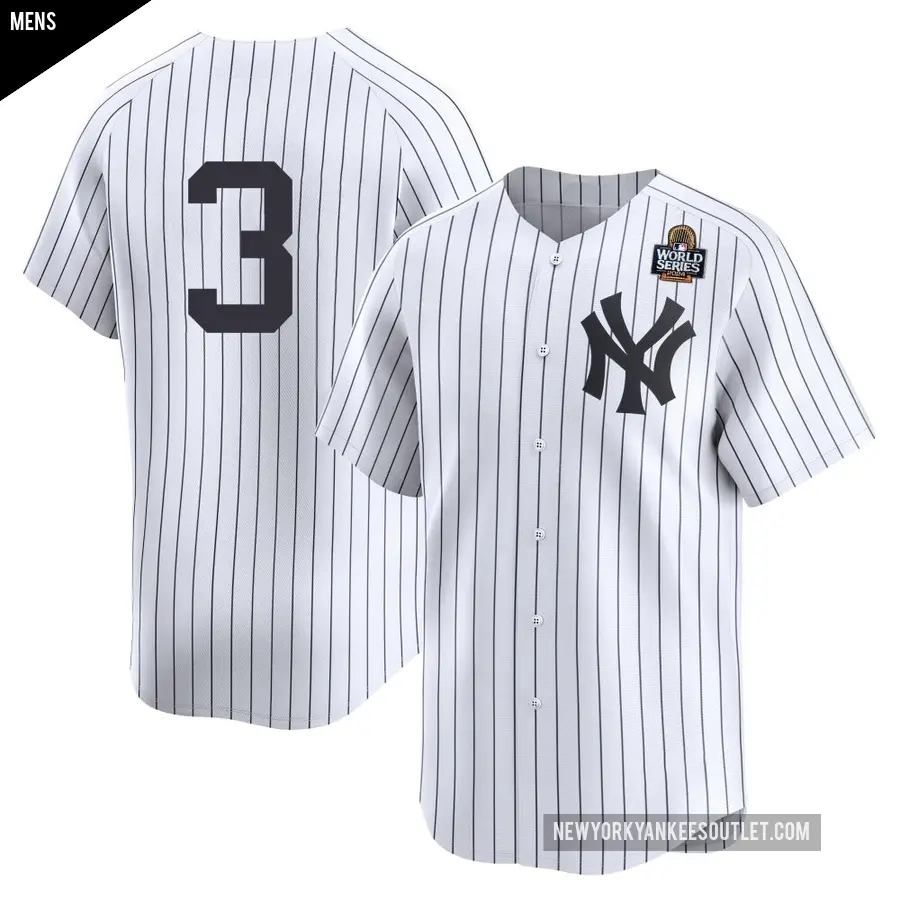 Men's New York Yankees ＃3 Babe Ruth Limited White Yankee Home 2nd 2024 World Series Jersey