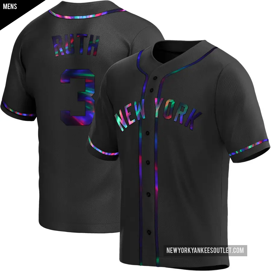 Men's New York Yankees ＃3 Babe Ruth Replica Black Holographic Alternate Jersey