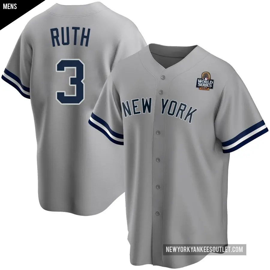 Men's New York Yankees ＃3 Babe Ruth Replica Gray Road Name 2024 World Series Jersey