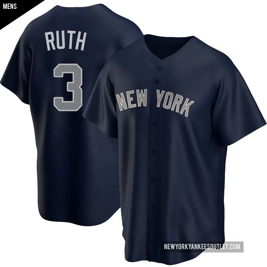 Men's New York Yankees ＃3 Babe Ruth Replica Navy Alternate Jersey