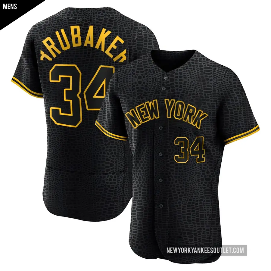 Men's New York Yankees ＃34 JT Brubaker Authentic Black Snake Skin City Jersey