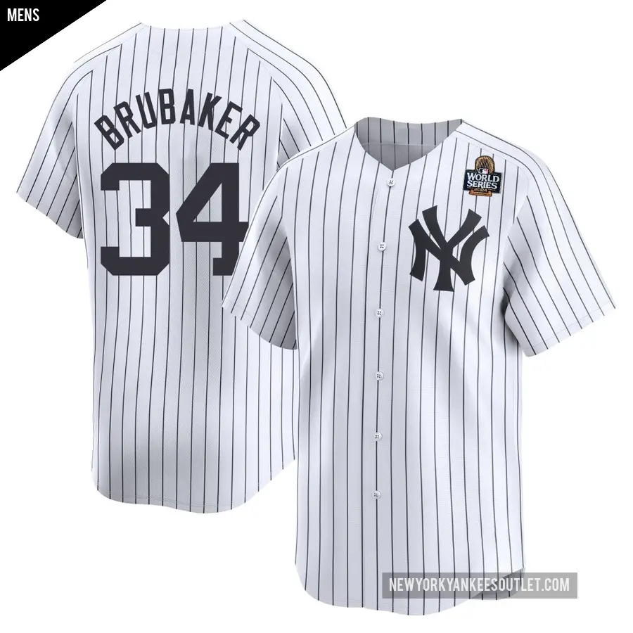 Men's New York Yankees ＃34 JT Brubaker Limited White Yankee Home 2024 World Series Jersey