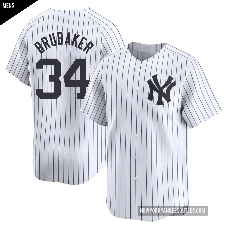 Men's New York Yankees ＃34 JT Brubaker Limited White Yankee Home Jersey