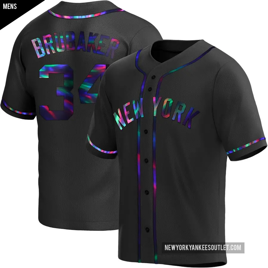 Men's New York Yankees ＃34 JT Brubaker Replica Black Holographic Alternate Jersey