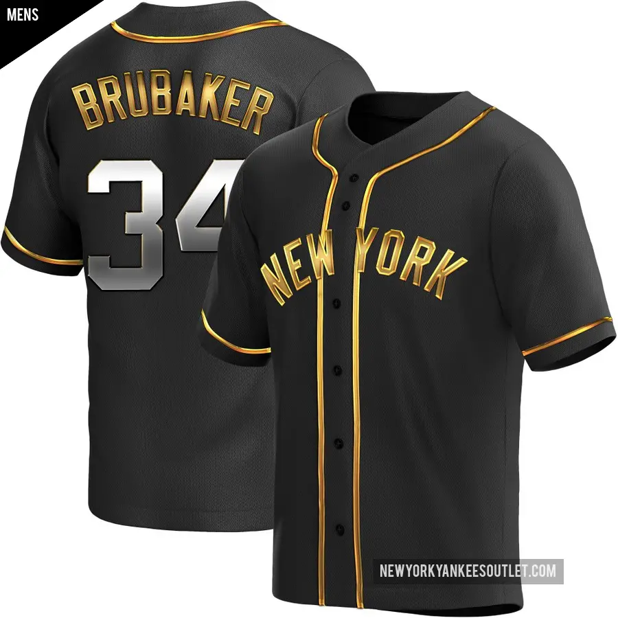 Men's New York Yankees ＃34 JT Brubaker Replica Gold Black en Alternate Jersey