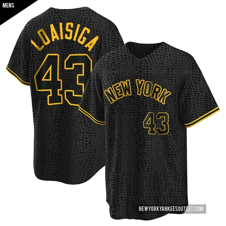 Men's New York Yankees ＃43 Jonathan Loaisiga Replica Black Snake Skin City Jersey