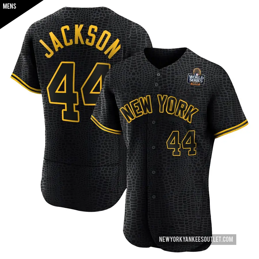 Men's New York Yankees ＃44 Reggie Jackson Authentic Black Snake Skin City 2024 World Series Jersey