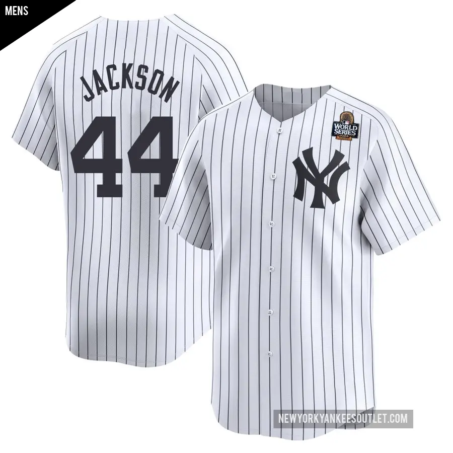 Men's New York Yankees ＃44 Reggie Jackson Limited White Yankee Home 2024 World Series Jersey