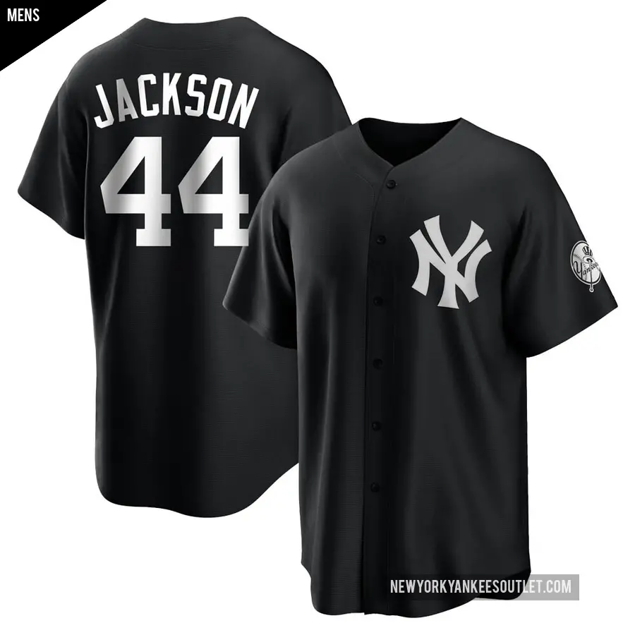 Men's New York Yankees ＃44 Reggie Jackson Replica Black/White Jersey