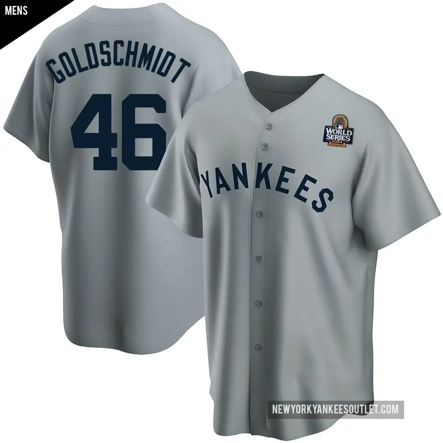 Men's New York Yankees ＃46 Paul Goldschmidt Replica Gold Gray Road Cooperstown Collection 2024 World Series Jersey