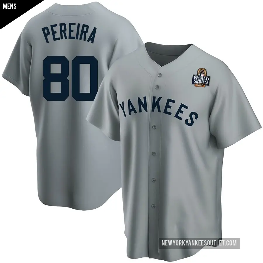 Men's New York Yankees ＃80 Everson Pereira Replica Gray Road Cooperstown Collection 2024 World Series Jersey