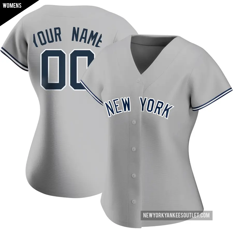 Women's New York Yankees ＃00 Custom Authentic Gray Road Name Jersey