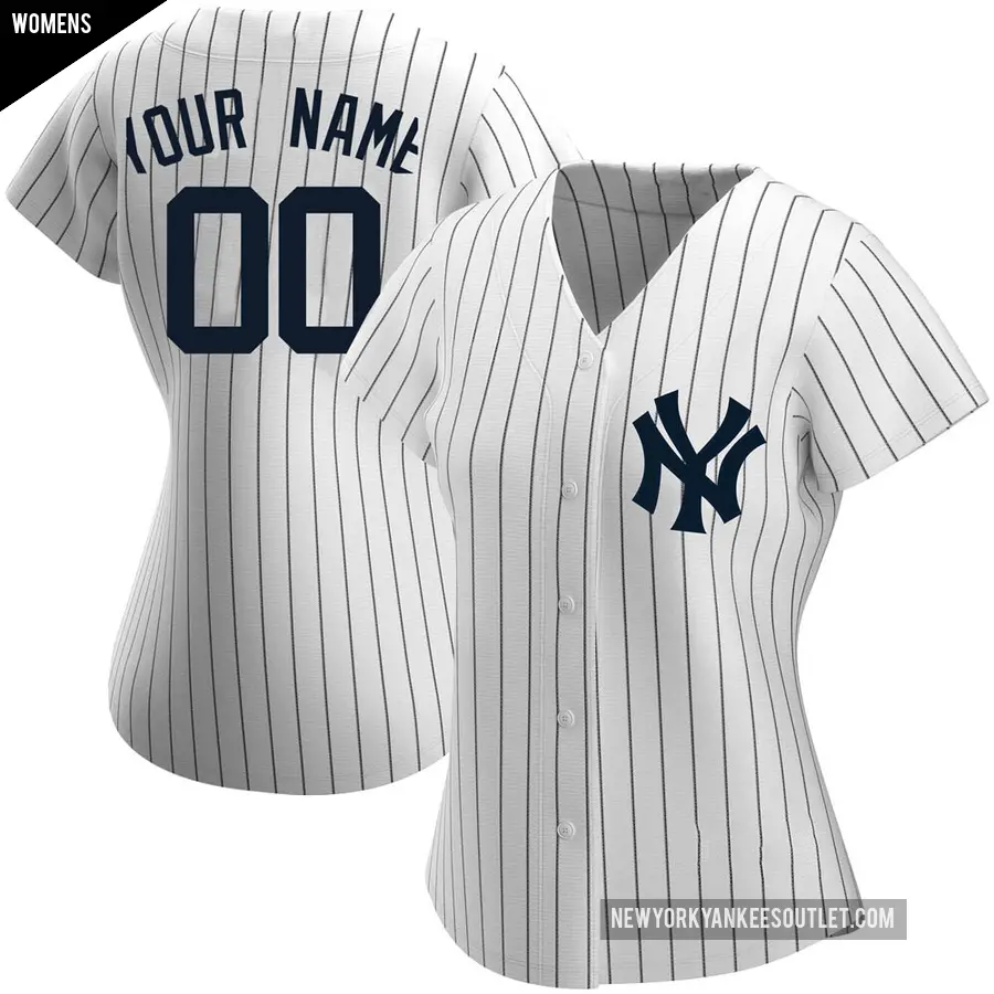 Women's New York Yankees ＃00 Custom Authentic White Home Name Jersey