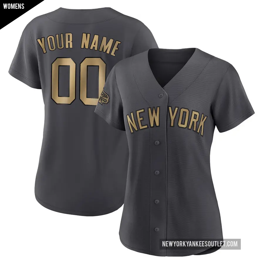 Women's New York Yankees ＃00 Custom Game Charcoal Replica 2022 All-Star Jersey