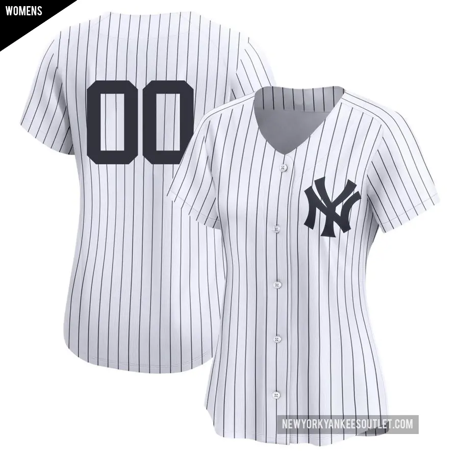 Women's New York Yankees ＃00 Custom Limited White Yankee Home 2nd Jersey