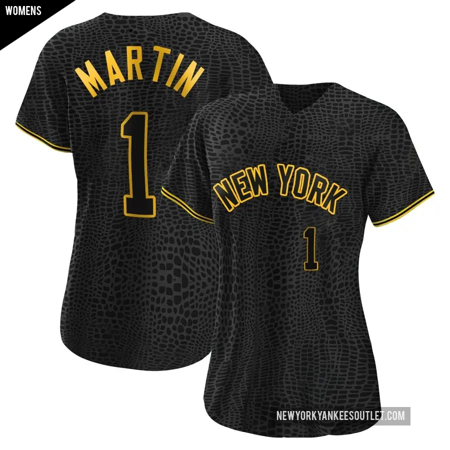 Women's New York Yankees ＃1 Billy Martin Authentic Black Snake Skin City Jersey