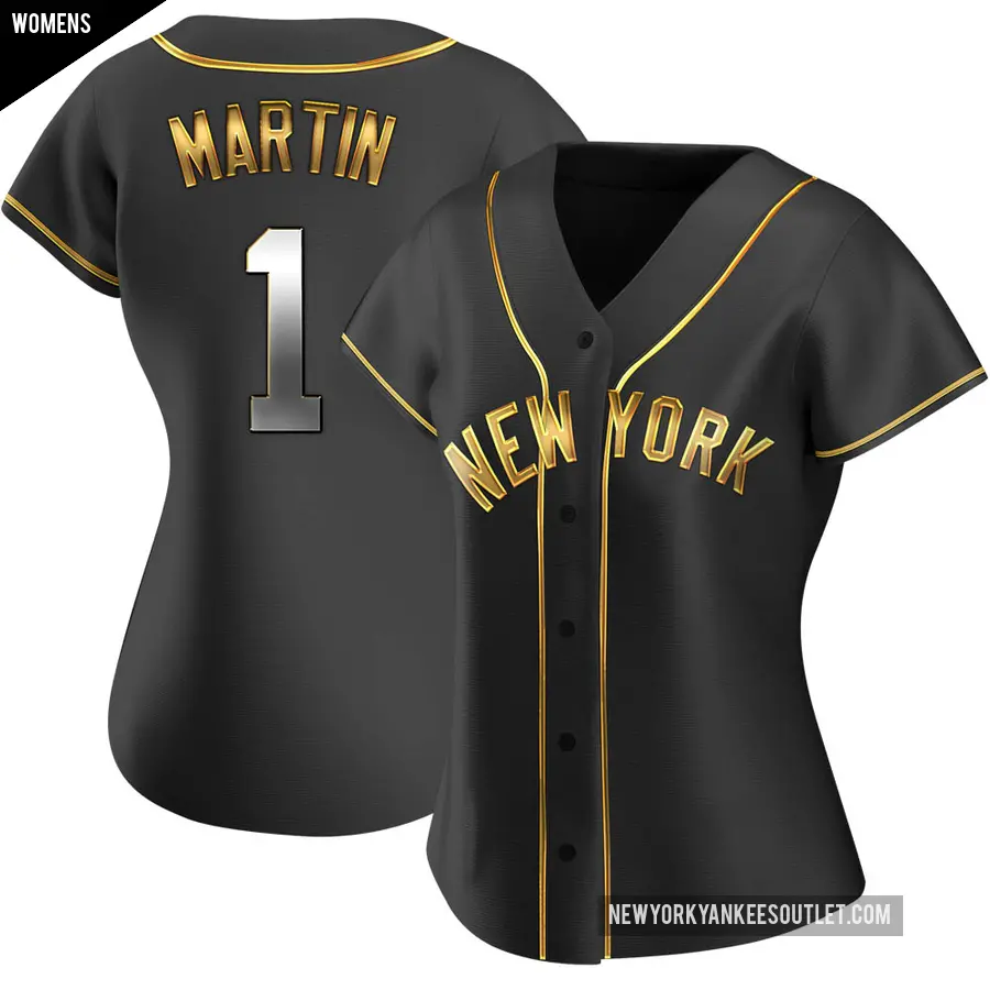 Women's New York Yankees ＃1 Billy Martin Replica Gold Black en Alternate Jersey