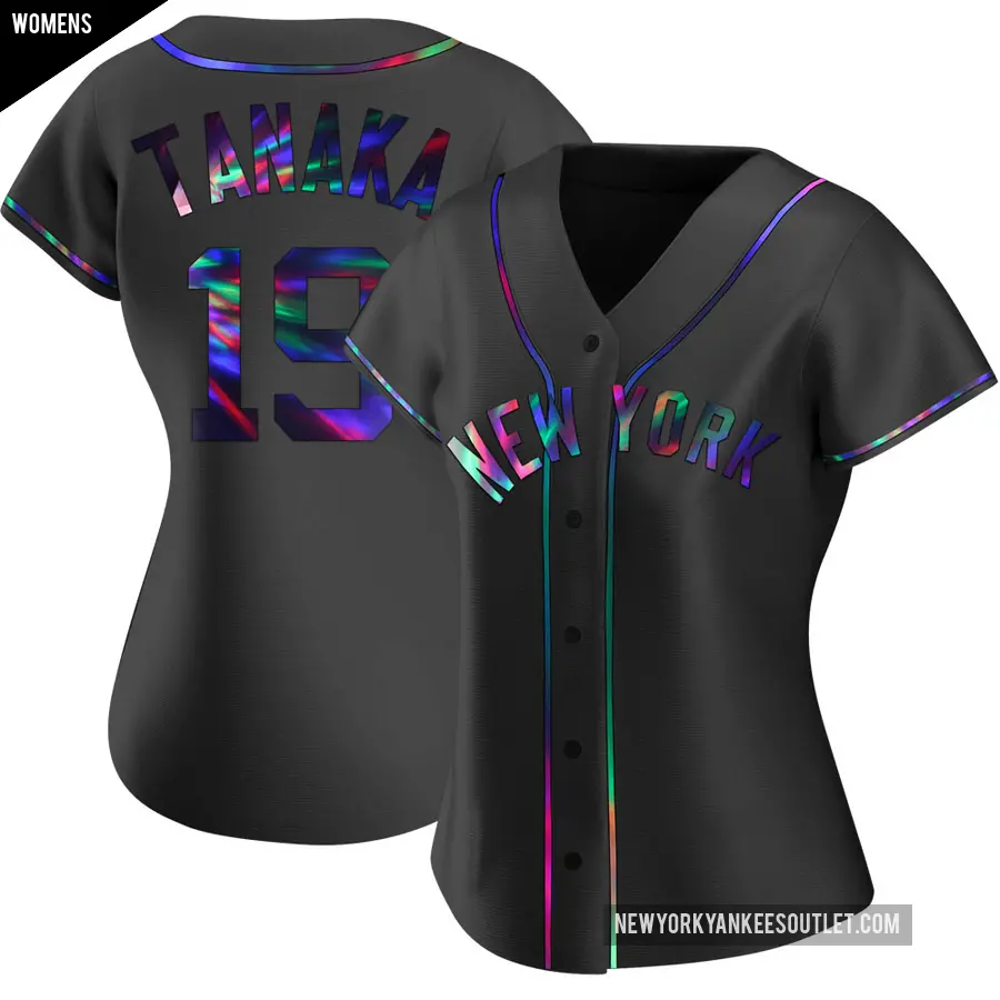 Women's New York Yankees ＃19 Masahiro Tanaka Replica Black Holographic Alternate Jersey