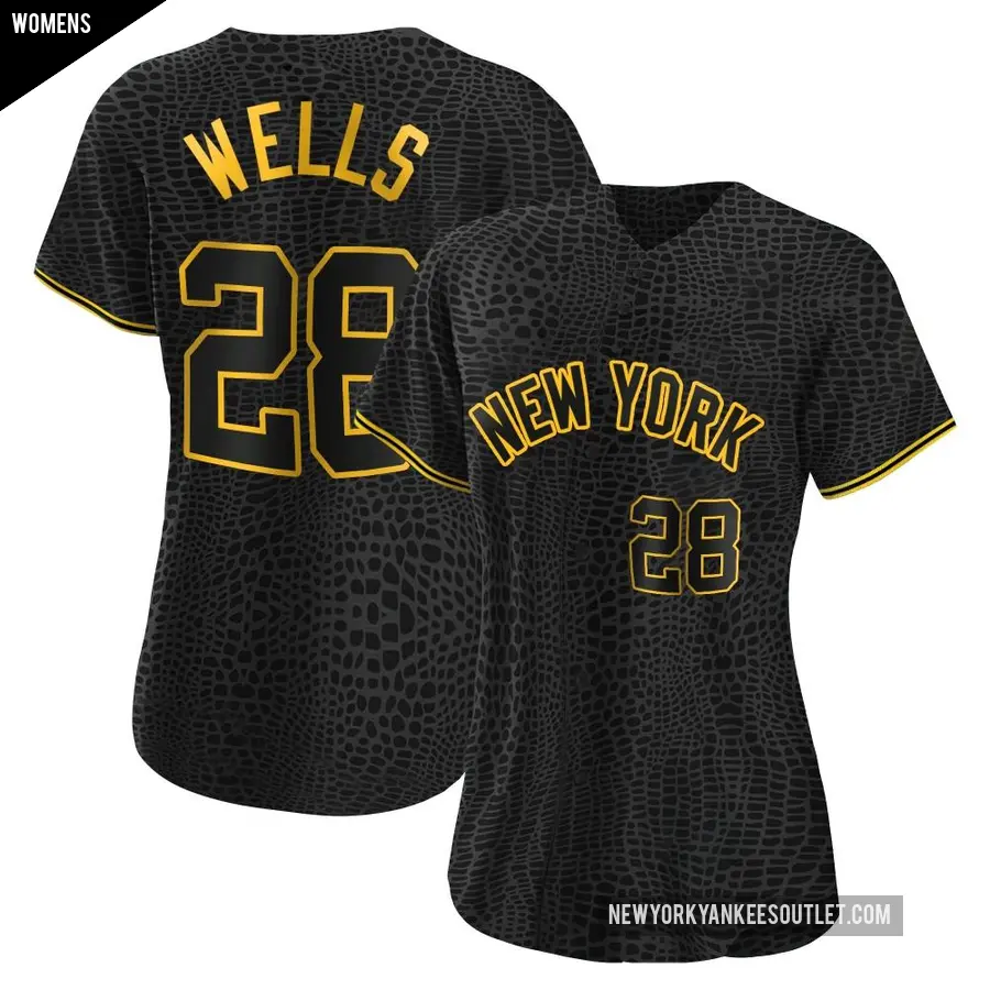 Women's New York Yankees ＃28 Austin Wells Authentic Black Snake Skin City Jersey