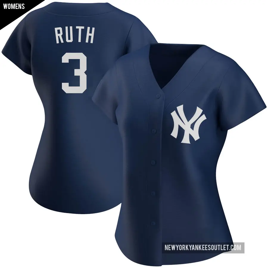 Women's New York Yankees ＃3 Babe Ruth Authentic Navy Alternate Team Jersey