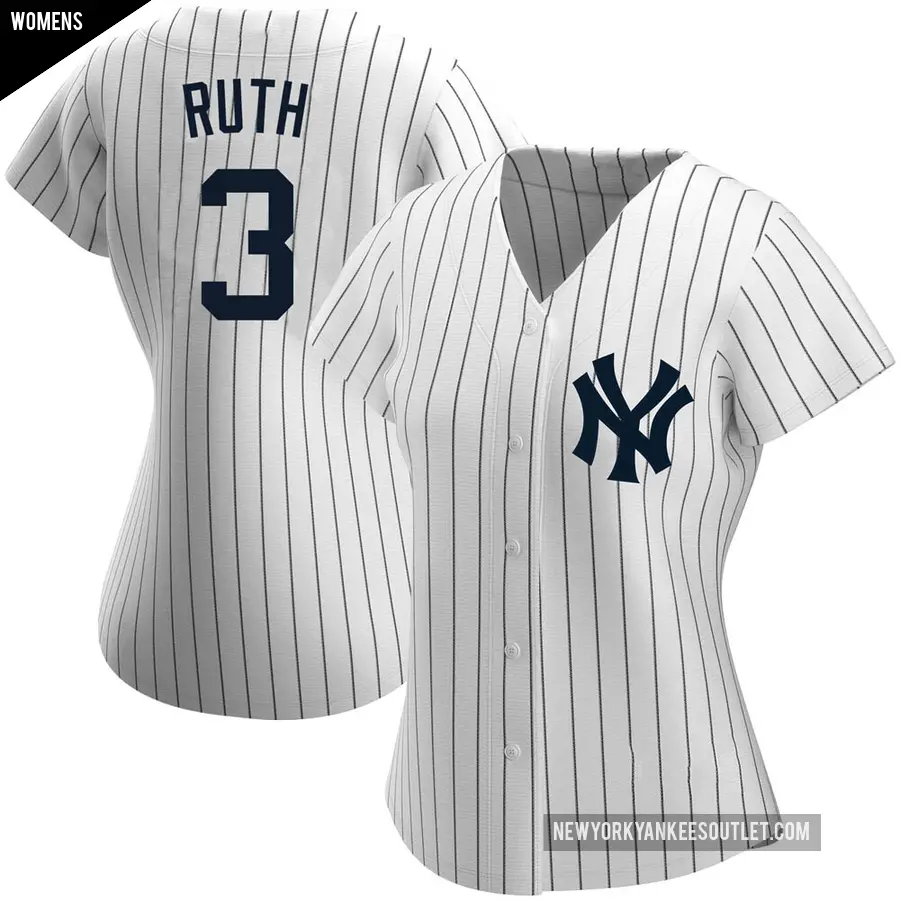 Women's New York Yankees ＃3 Babe Ruth Authentic White Home Name Jersey