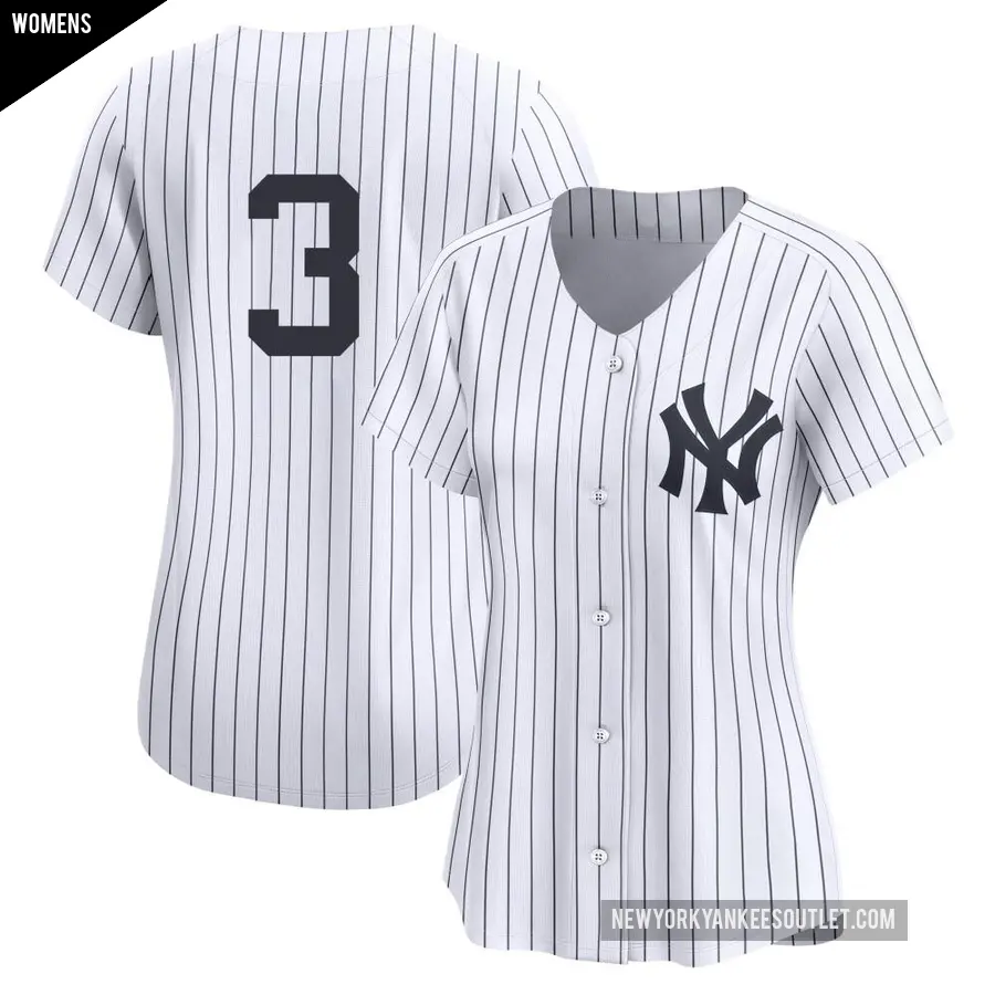 Women's New York Yankees ＃3 Babe Ruth Limited White Yankee Home 2nd Jersey