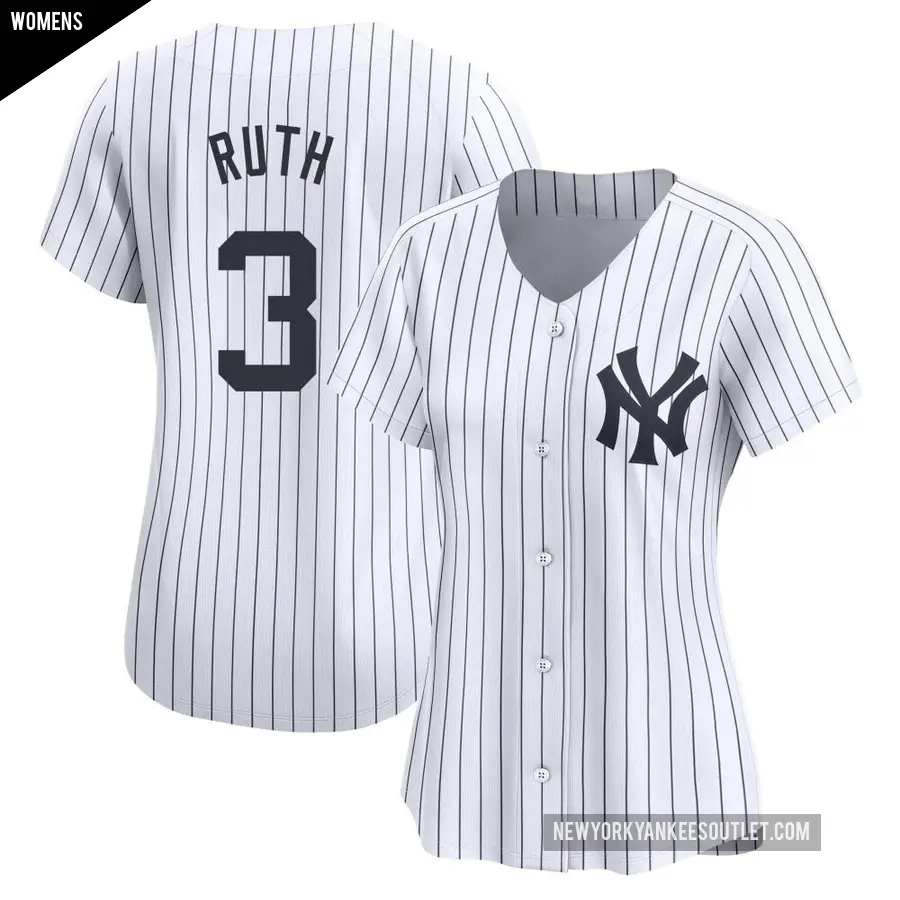 Women's New York Yankees ＃3 Babe Ruth Limited White Yankee Home Jersey