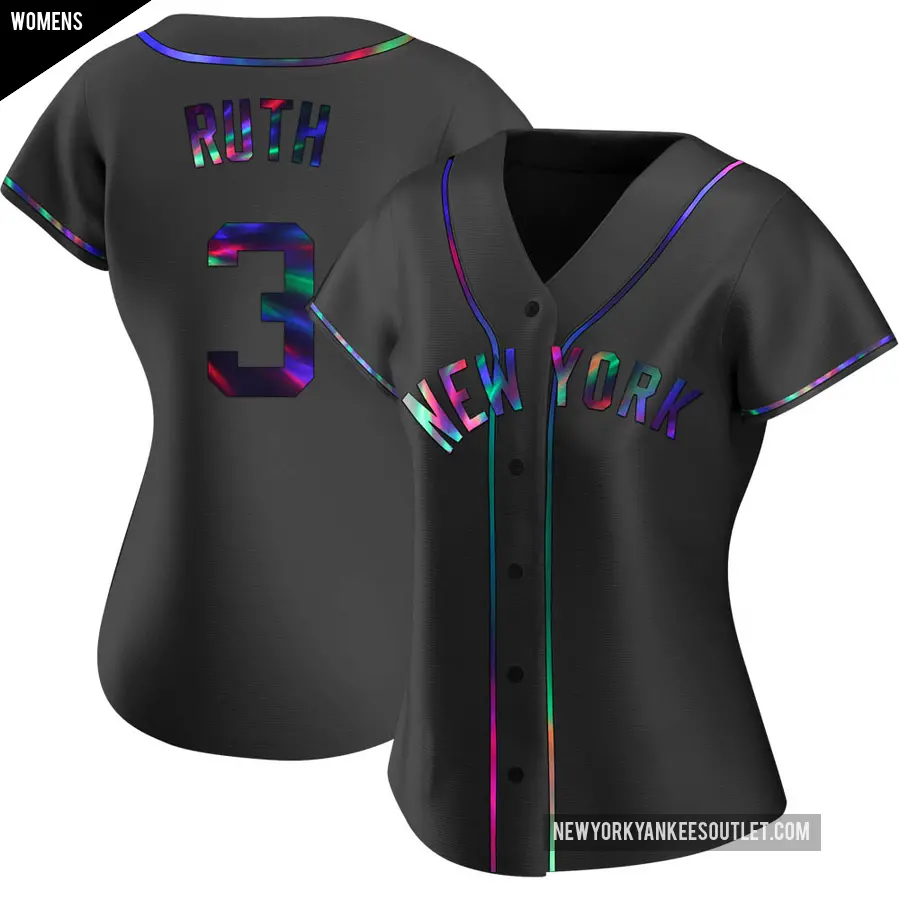 Women's New York Yankees ＃3 Babe Ruth Replica Black Holographic Alternate Jersey