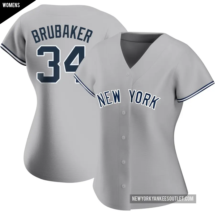 Women's New York Yankees ＃34 JT Brubaker Authentic Gray Road Name Jersey