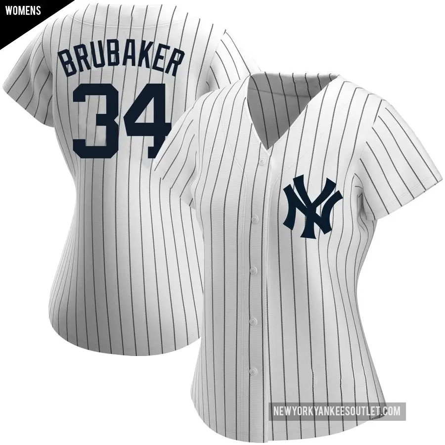 Women's New York Yankees ＃34 JT Brubaker Authentic White Home Name Jersey