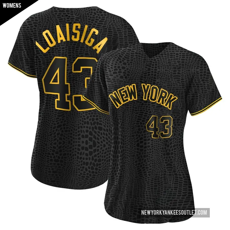 Women's New York Yankees ＃43 Jonathan Loaisiga Replica Black Snake Skin City Jersey