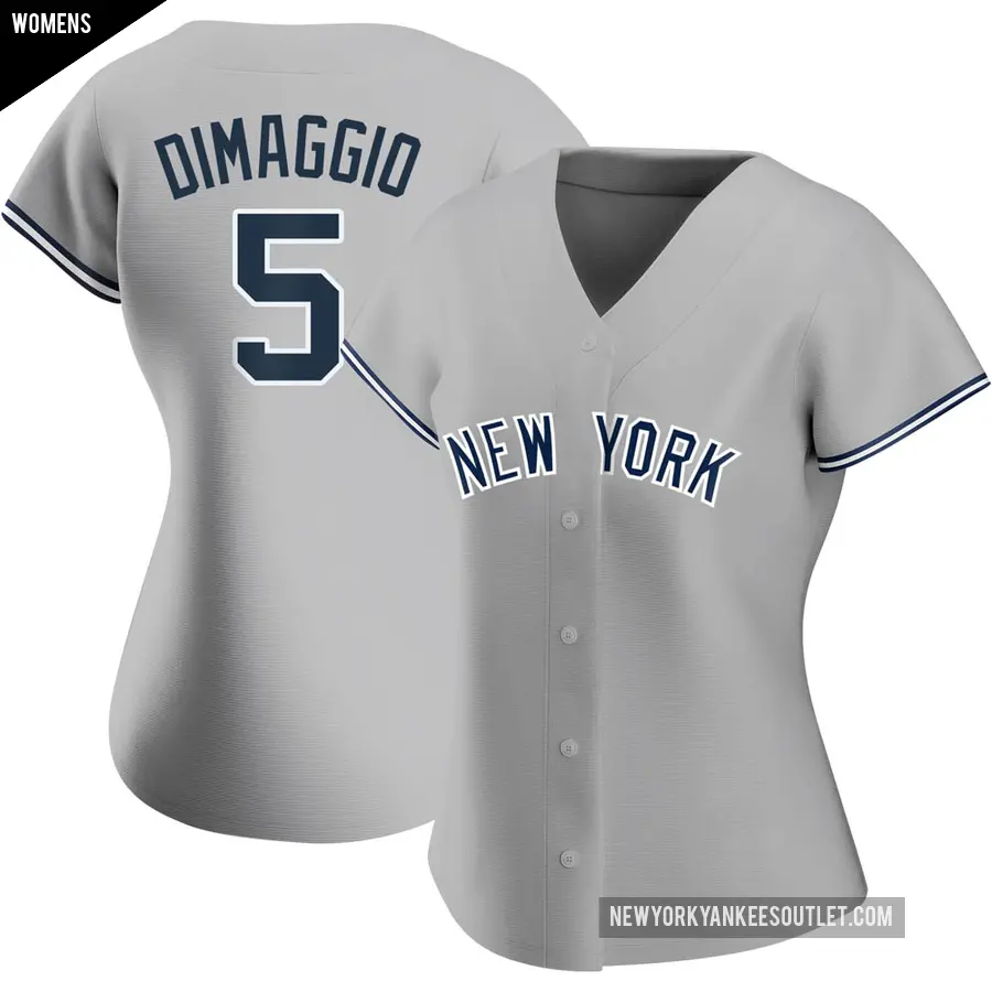 Women's New York Yankees ＃5 Joe DiMaggio Authentic Gray Road Name Jersey