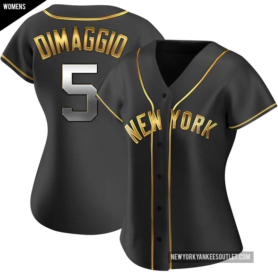 Women's New York Yankees ＃5 Joe DiMaggio Replica Gold Black en Alternate Jersey